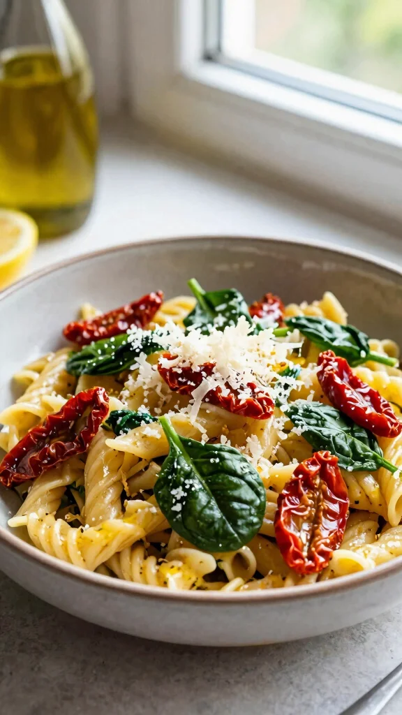 15 Cold Pasta Salad Recipes Perfect for Picnics, Potlucks, and Meal Prep - 13. Sun-Dried Tomato and Spinach Pasta Salad