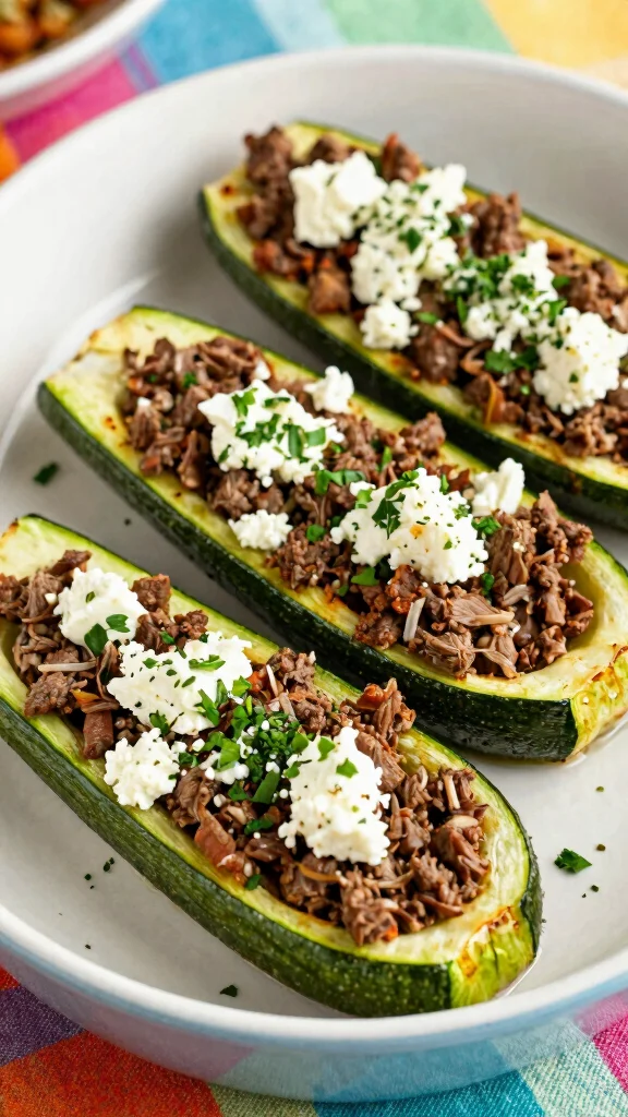 16 Ground Lamb Recipes Packed with Rich, Savory Mediterranean Flavor - 14. Baked Lamb and Feta Zucchini Boats