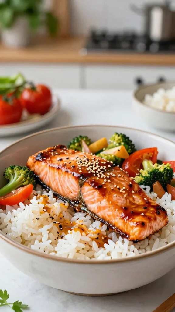 17 Fast, Easy Dinner Recipes for Family Nights (Ready in 30 Minutes or Less) - 15. Teriyaki Glazed Salmon Bowls