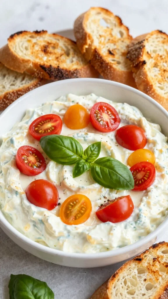 17 Hot Dip Recipes That Will Be the First Thing Gone at Every Party - 6. Tomato Basil Mozzarella Dip