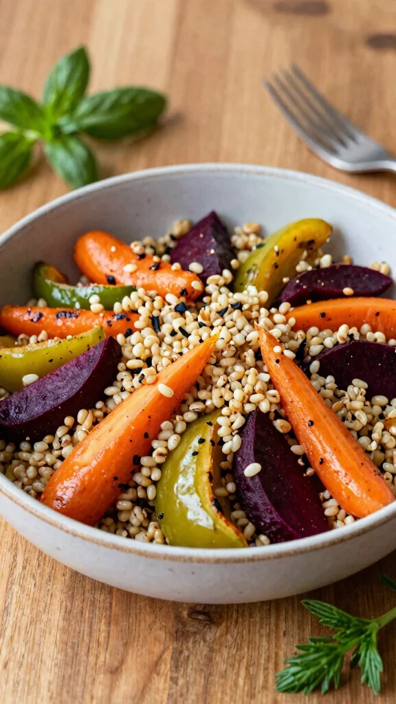 19 Healthy Salad Recipes That Are Fresh, Colorful and Actually Satisfying - 10. Farro & Roasted Vegetable Salad
