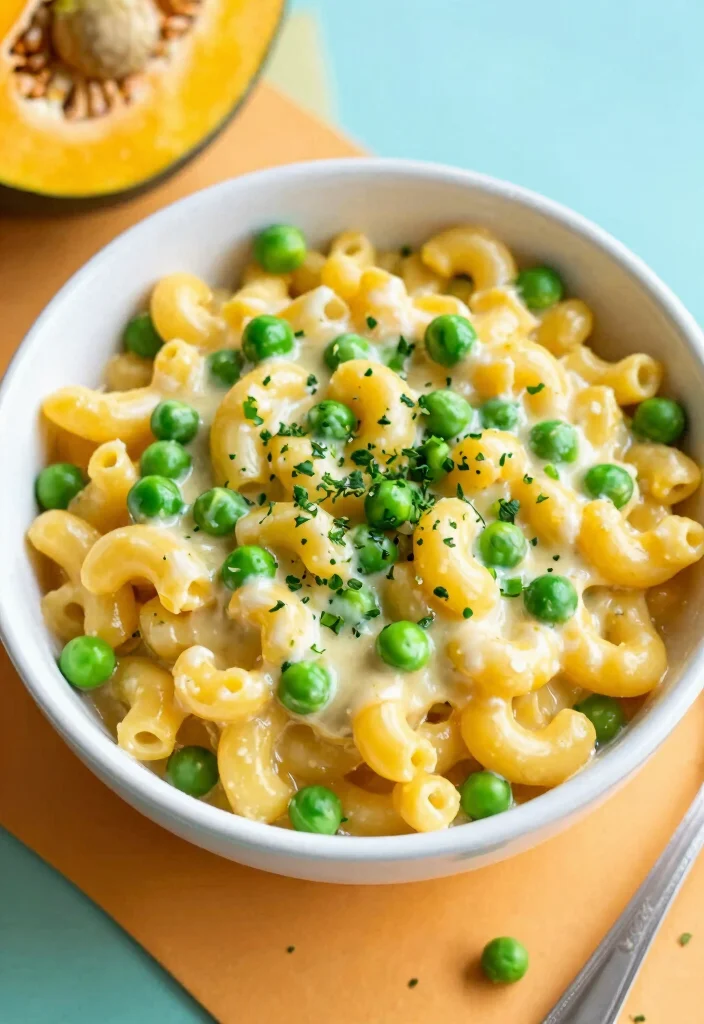 17 Butternut Squash Mac and Cheese Variations - 16. Butternut Squash Mac and Cheese with Peas 1