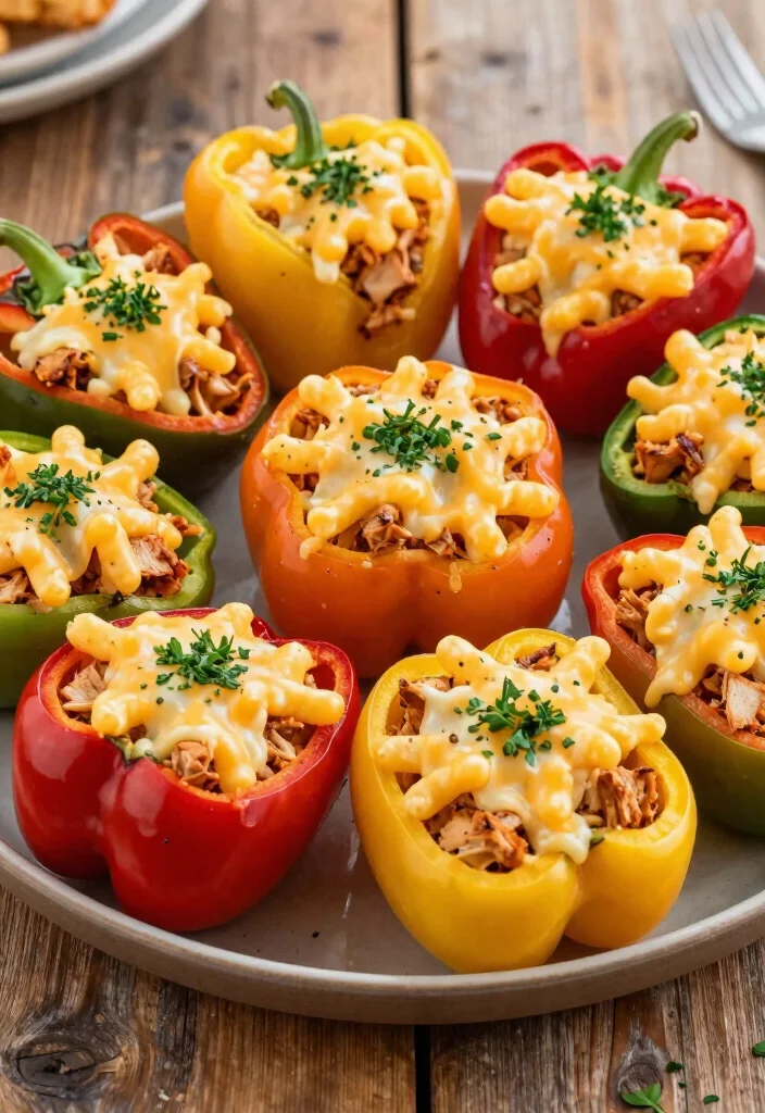 18 Buffalo Chicken Dip Mac and Cheese Ideas for Game Day - 8. Buffalo Chicken Mac and Cheese Stuffed Peppers 1