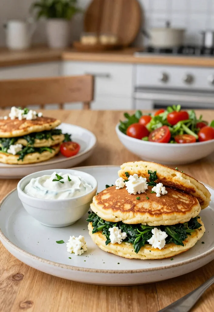 18 Pancake Breakfast Sandwich Recipes for Busy Mornings - 4. Savory Spinach and Feta Pancake Sandwich 1