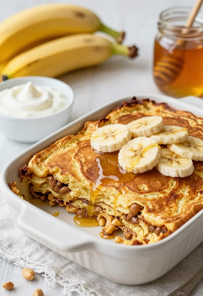 18 Pancake Casserole Breakfast Recipes for Easy Family Mornings - 4. Peanut Butter Banana Pancake Casserole 1