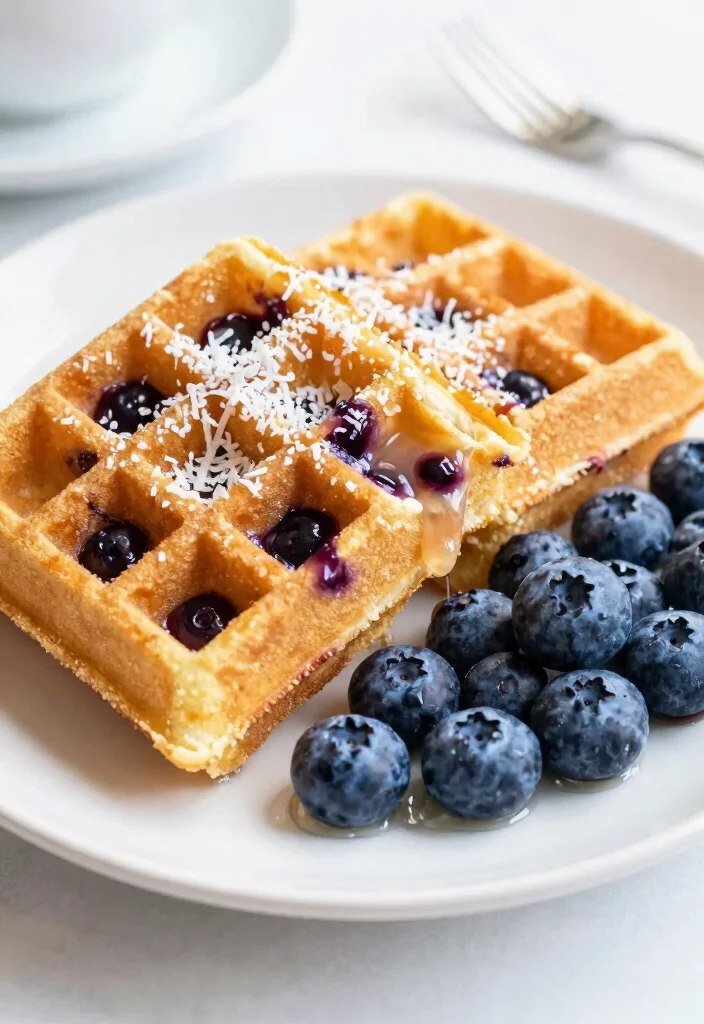 18 Pancake and Waffle Mix Recipes for Soft, Crispy Results - 9. Blueberry Coconut Waffles 1