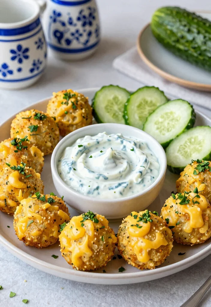 19 Gourmet Mac and Cheese Balls with International Flavors - 10. Greek Style Mac and Cheese Balls with Tzatziki 1