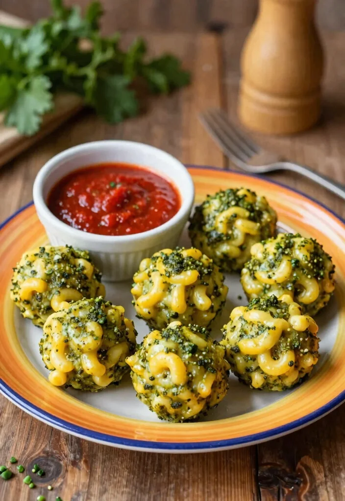 19 Gourmet Mac and Cheese Balls with International Flavors - 17. Pesto Mac and Cheese Balls 1