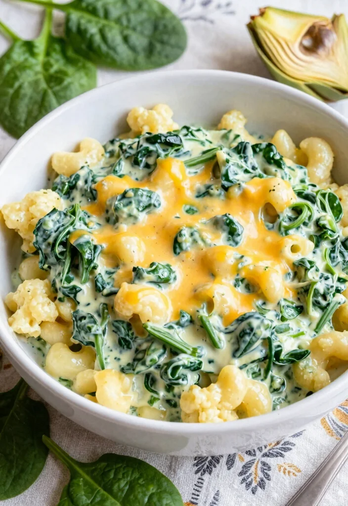 19 Keto Cauliflower Mac and Cheese Variations - 5. Creamy Spinach and Artichoke Cauliflower Mac 1