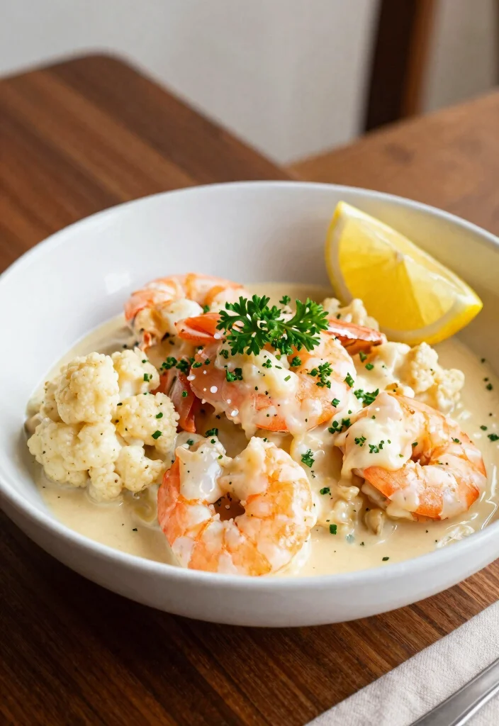 20 Cauliflower Mac and Cheese Recipes (Keto-Friendly) - 14. Seafood Cauliflower Mac 1