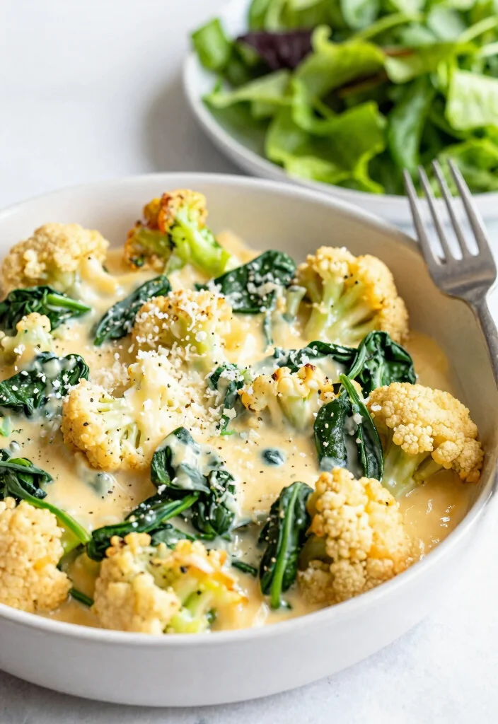 20 Cauliflower Mac and Cheese Recipes (Keto-Friendly) - 3. Cheesy Spinach Cauliflower Mac 1