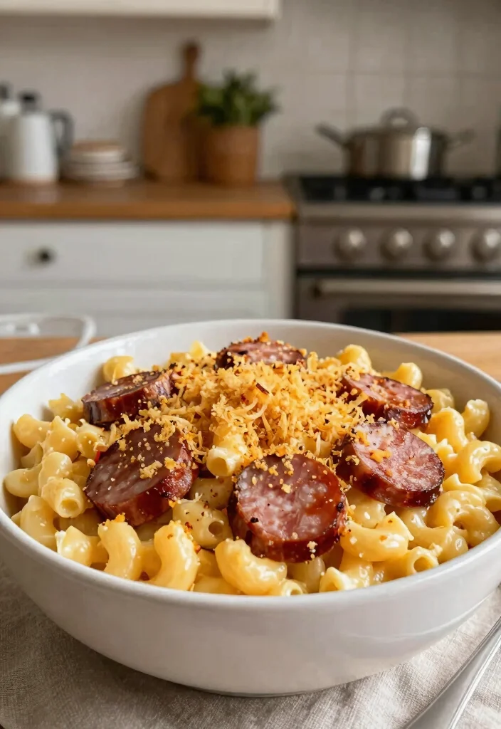 20 Gouda Mac and Cheese Recipes (Creamy Ideas) - 16. Gouda Mac and Cheese with Sausage 1