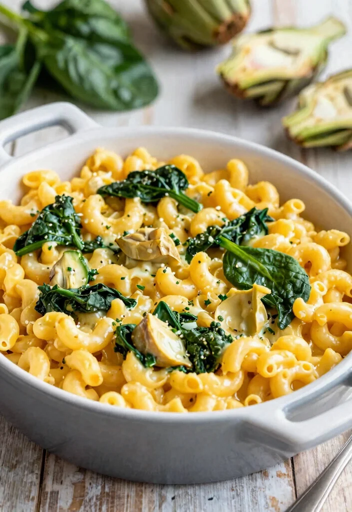 20 Gouda Mac and Cheese Recipes (Creamy Ideas) - 7. Gouda Mac and Cheese with Spinach and Artichokes 1