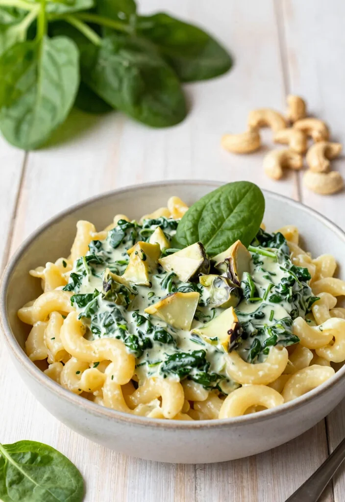 20 Vegan Mac and Cheese Cashew Recipes (Creamy) - 3. Creamy Spinach and Artichoke Cashew Mac 1