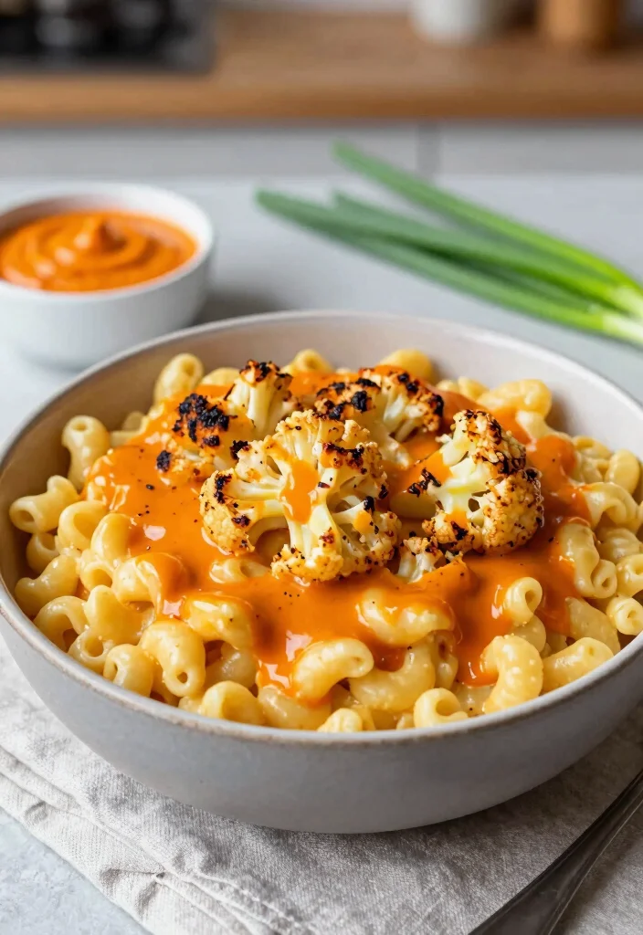 20 Vegan Mac and Cheese Cashew Recipes (Creamy) - 5. Buffalo Cauliflower Cashew Mac 1