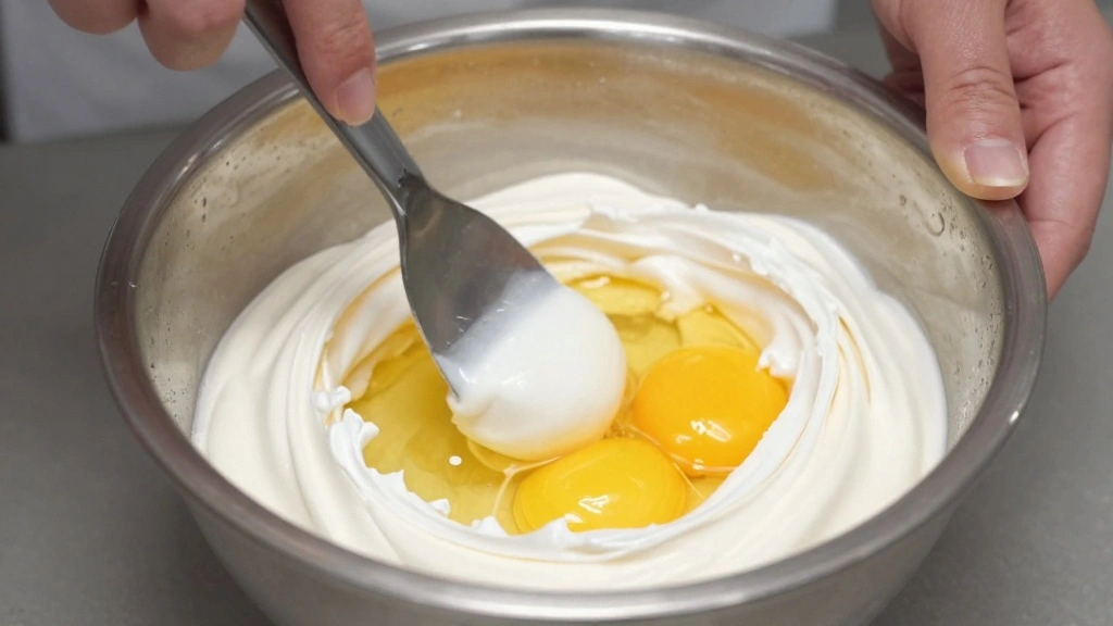 Japanese Soufflé Pancake Recipe for Extra Fluffy Cloud Like Pancakes - Step 4: Fold Meringue into Batter 1