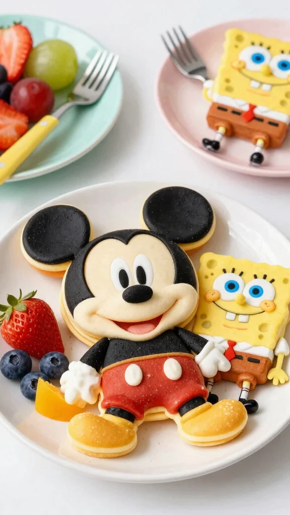 12 Pancake Art Ideas: Fun Designs for Kids and Adults - 6. Cartoon Character Pancakes 1