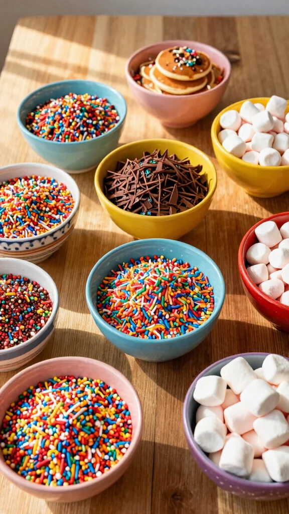 13 Pancake Bar Ideas Perfect for Brunch Parties - 8. Fun Sprinkles and Edible Decor 1