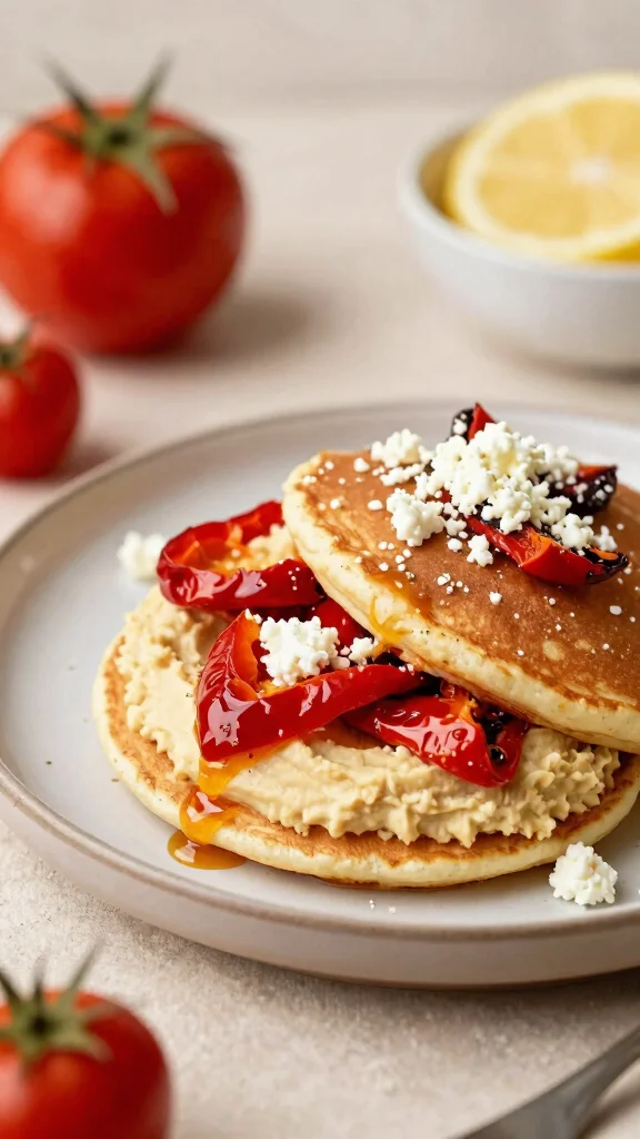 14 Pancake Filling Ideas Sweet, Savory and Surprising - 12. Hummus and Roasted Red Peppers 1
