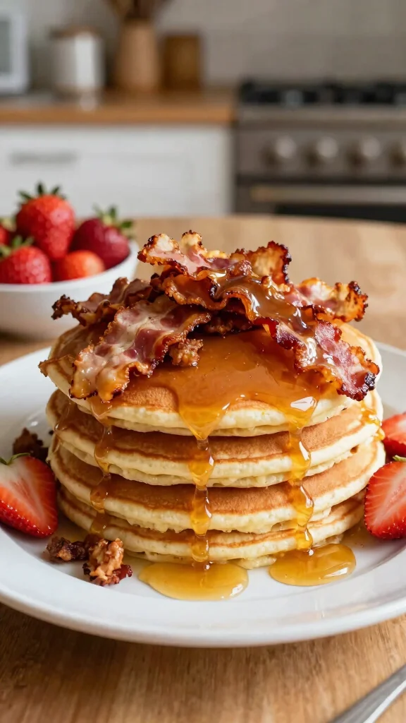 14 Pancake Toppings That Make Breakfast Unforgettable - 7. Maple Syrup and Bacon Crumbles 1