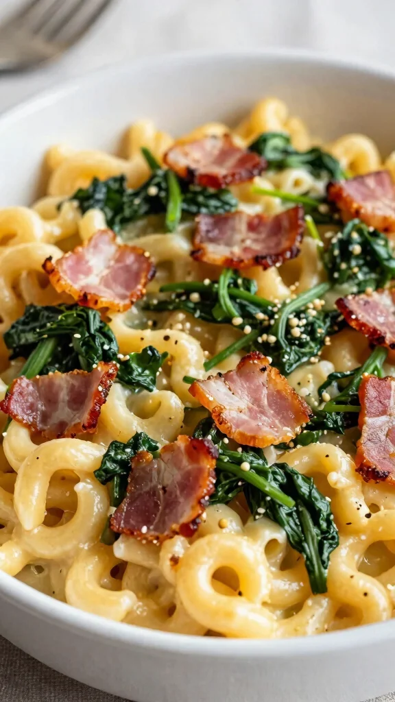 15 Mac and Cheese Dinner Ideas for a Complete Meal - 11. Bacon and Spinach Mac and Cheese 1